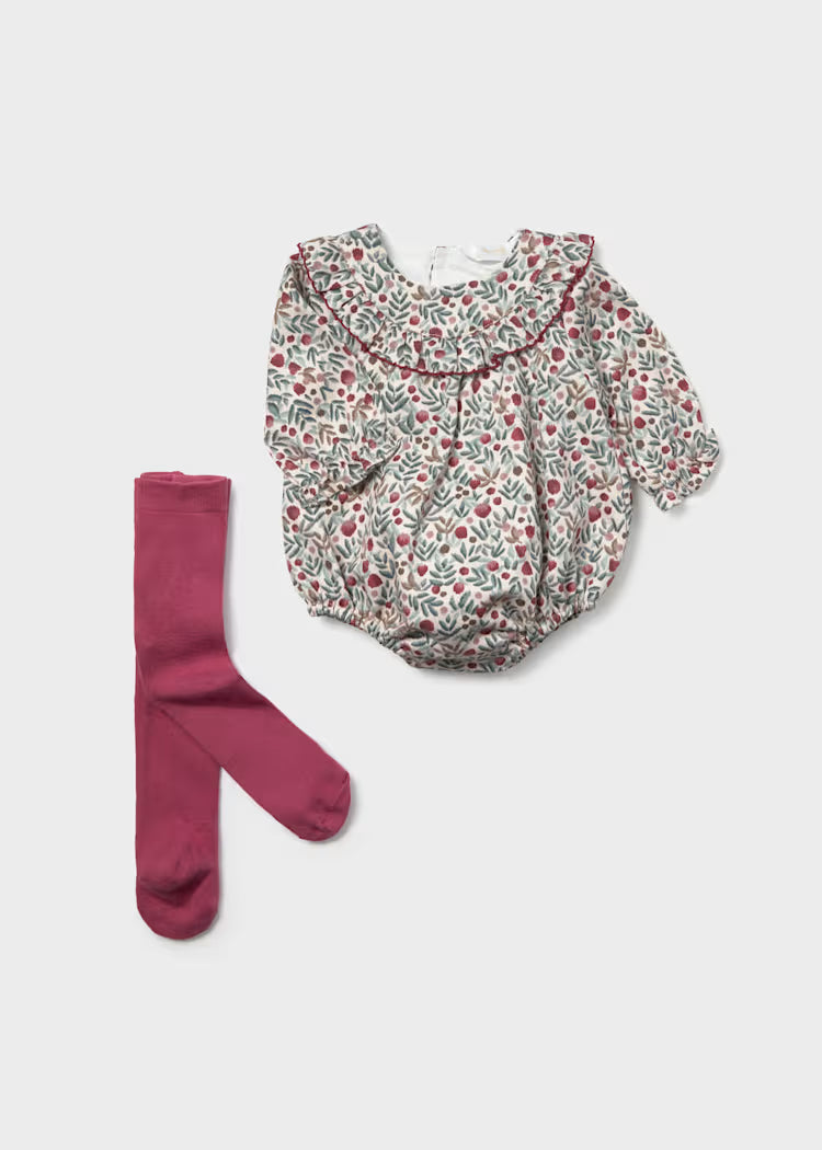 Mayoral 2672 Floral Printed Romper with Tights
