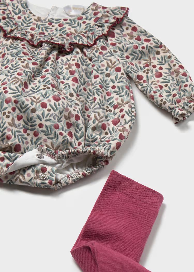Mayoral 2672 Floral Printed Romper with Tights