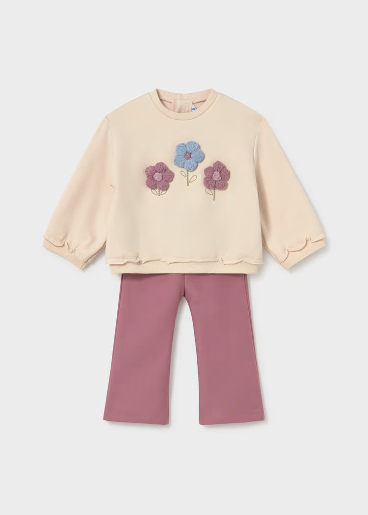 Mayoral 2706 Embellished Flower Sweatshirt and Pants Set