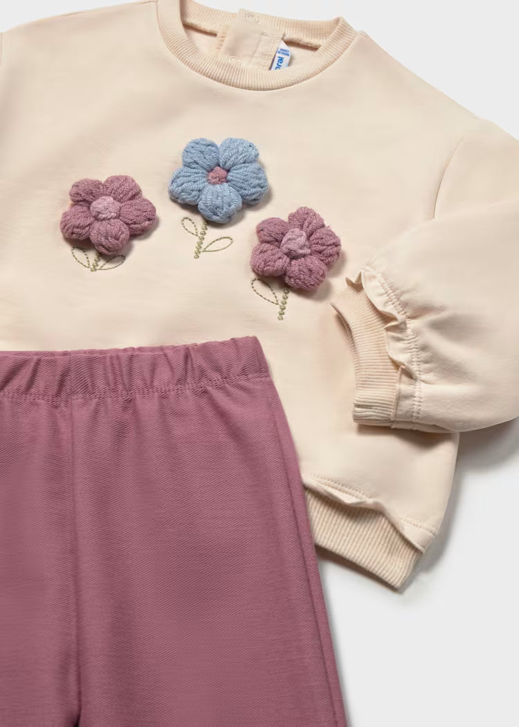 Mayoral 2706 Embellished Flower Sweatshirt and Pants Set