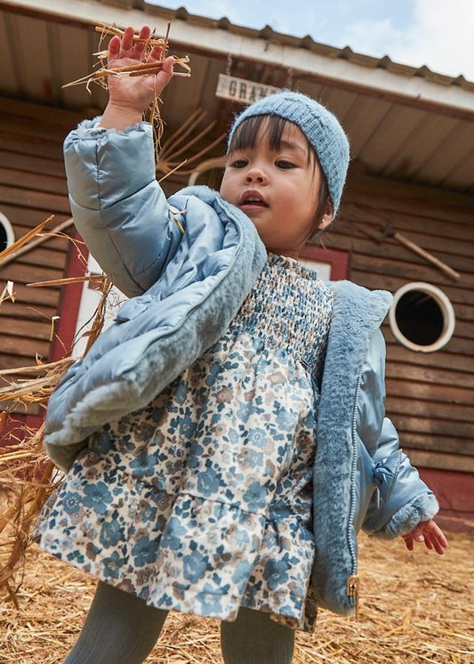 Mayoral 2909 Girls Blue Bell Floral Print Velvet Dress