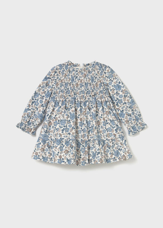 Mayoral 2909 Girls Blue Bell Floral Print Velvet Dress
