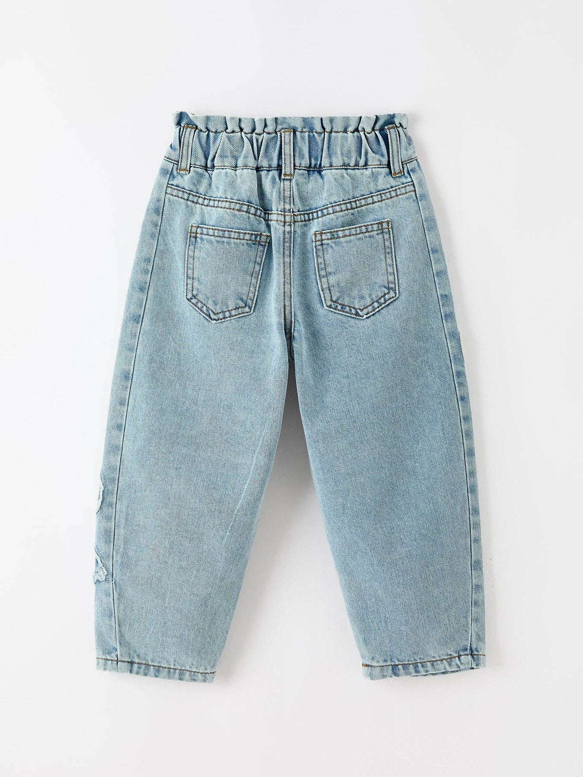 Girls Light Wash Bow Applique Relaxed Denim Jeans