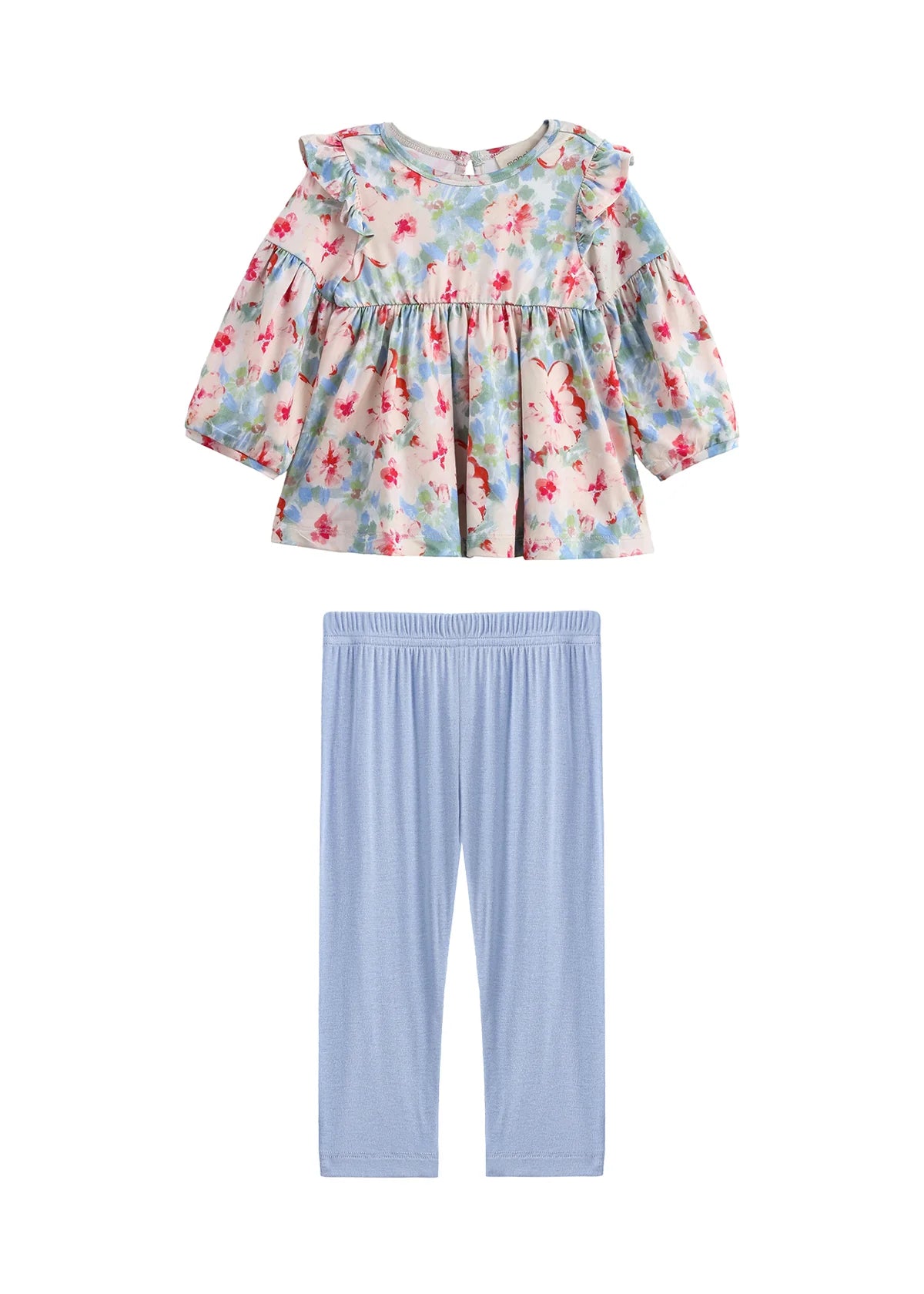 Floral Flutter Long Sleeve Ruffle Shoulder Top and Legging Set