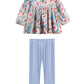 Floral Flutter Long Sleeve Ruffle Shoulder Top and Legging Set