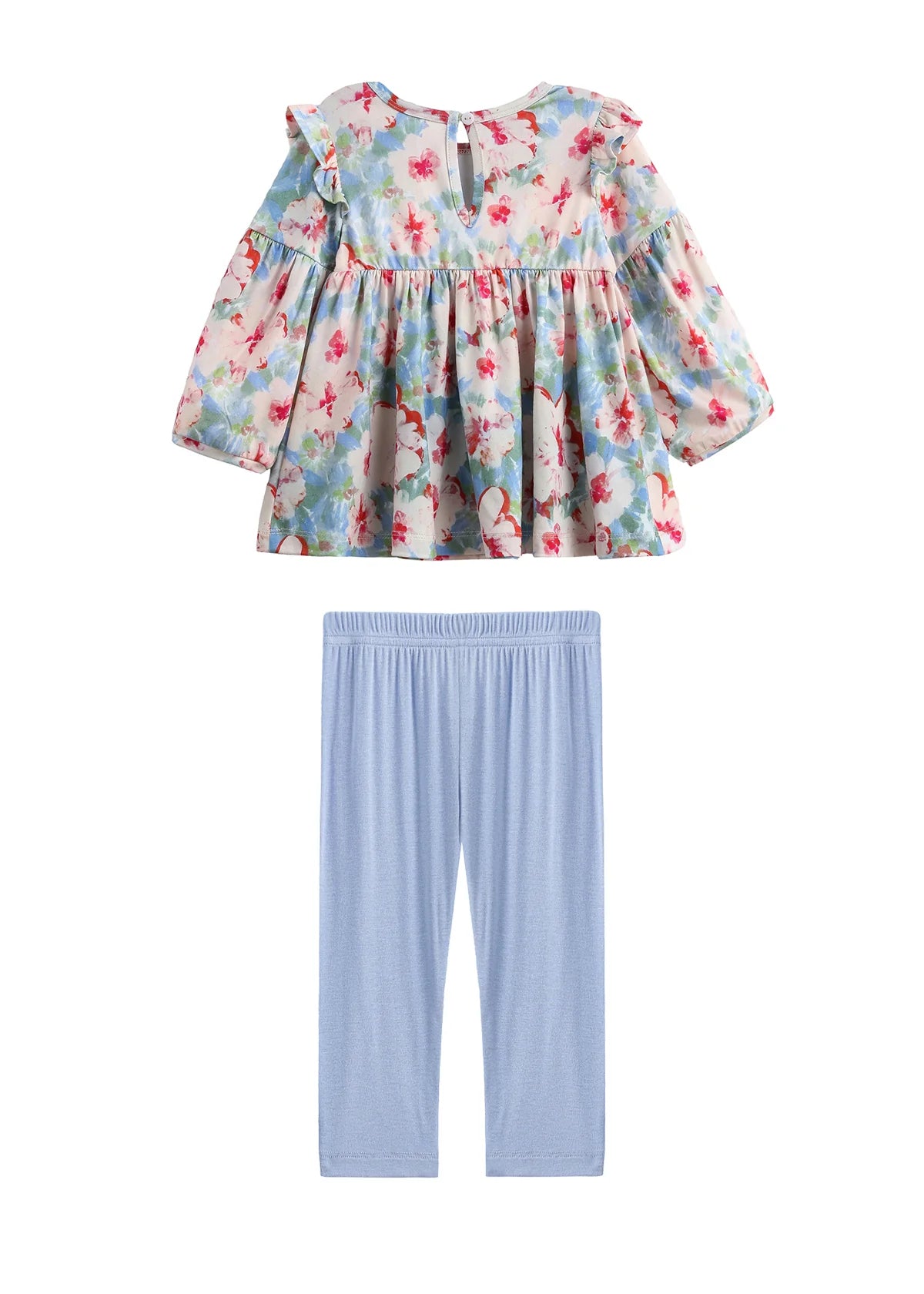 Floral Flutter Long Sleeve Ruffle Shoulder Top and Legging Set