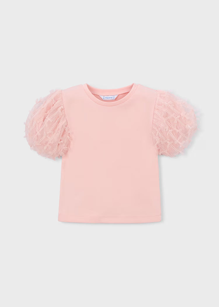 Mayoral 3001 Girl Pink Tulle Puff Sleeve T-shirt