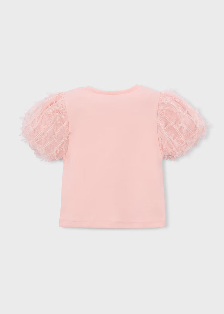 Mayoral 3001 Girl Pink Tulle Puff Sleeve T-shirt
