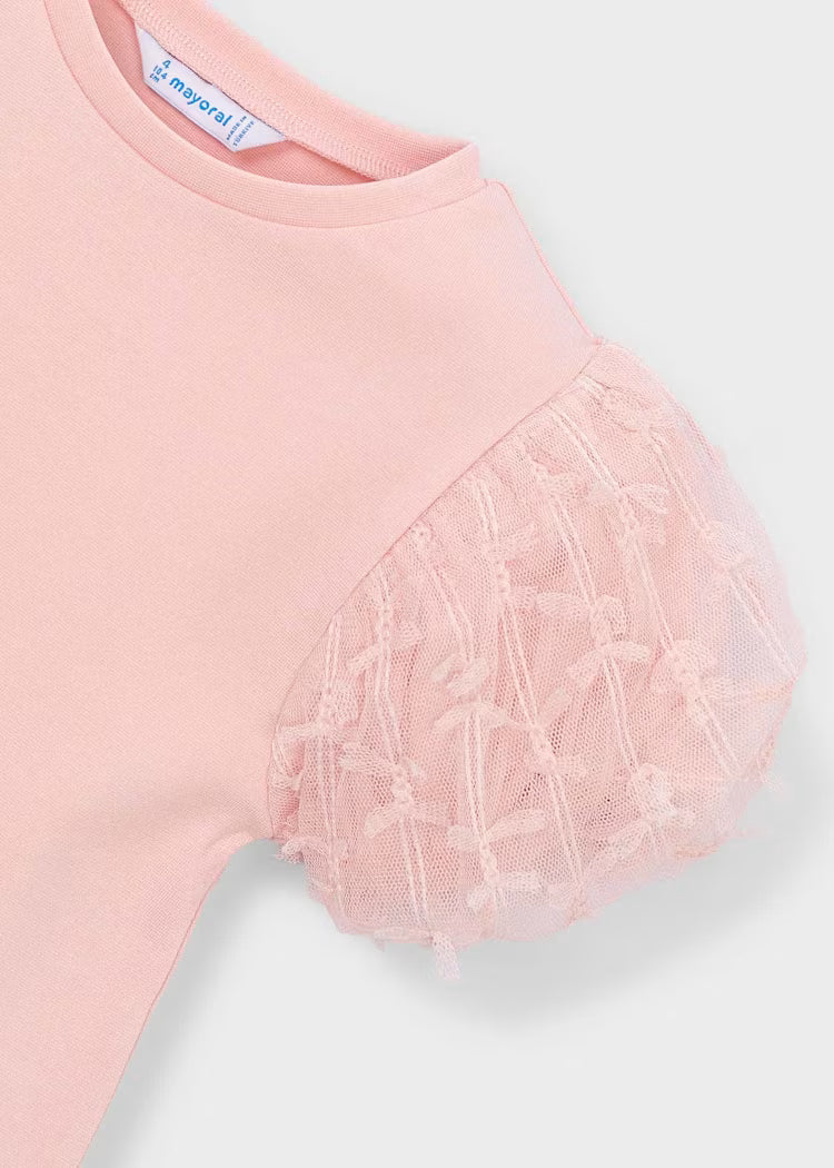 Mayoral 3001 Girl Pink Tulle Puff Sleeve T-shirt