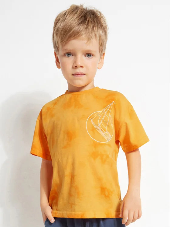 Orange Happy By The Sea Sailboat Tee