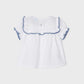 White with Blue Embroidery Detail Blouse