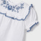 White with Blue Embroidery Detail Blouse