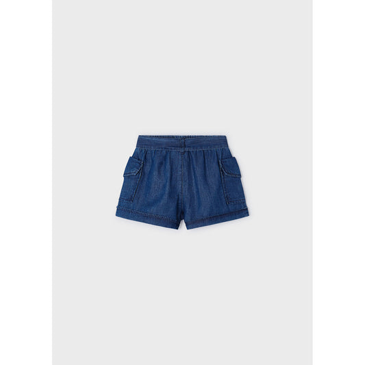 Medium Wash Denim Paperbag Short with Tie