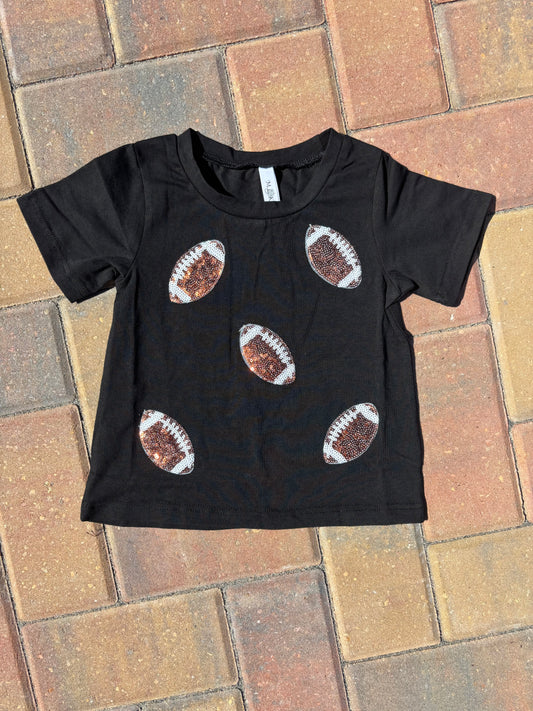 Black Game Day Sequin Football Tee