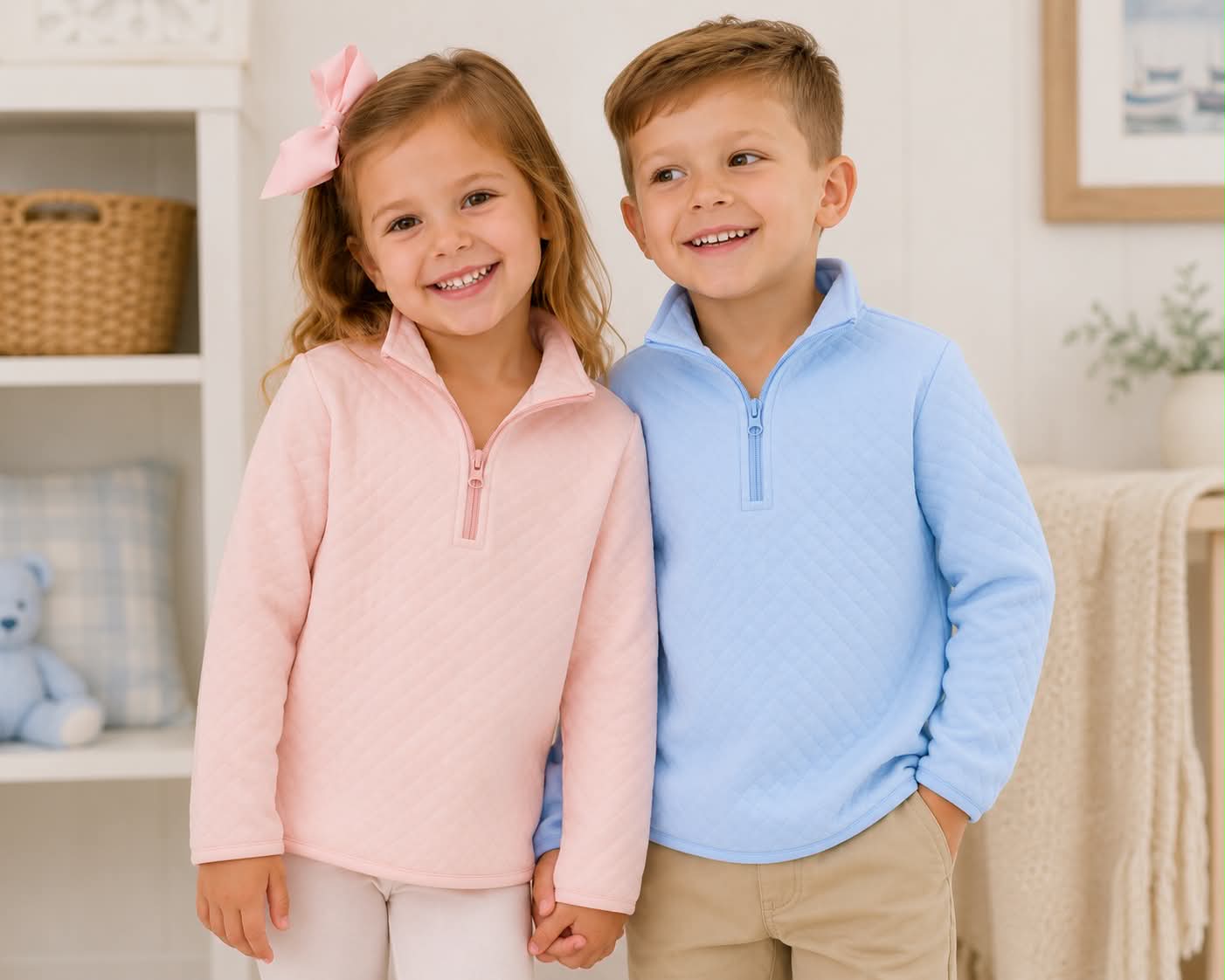 1/4 Zip Quilted Pullover- Light Pink