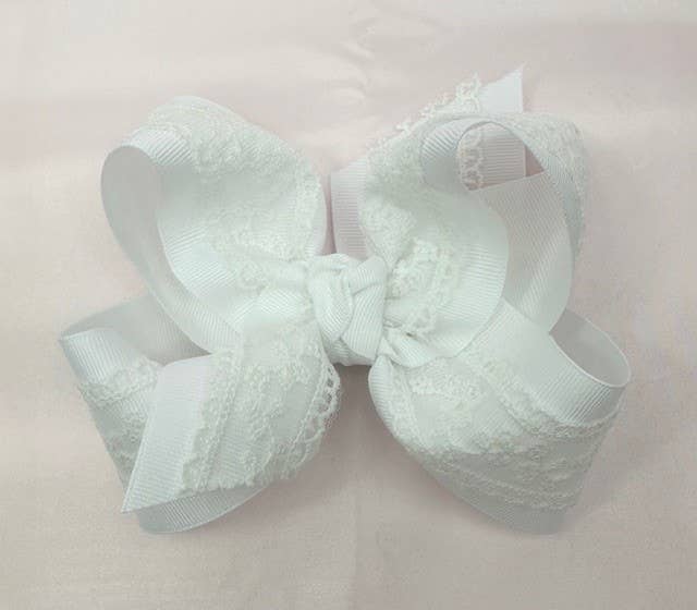 Grosgrain & Lace Layered Hair Bows on Alligator Clip