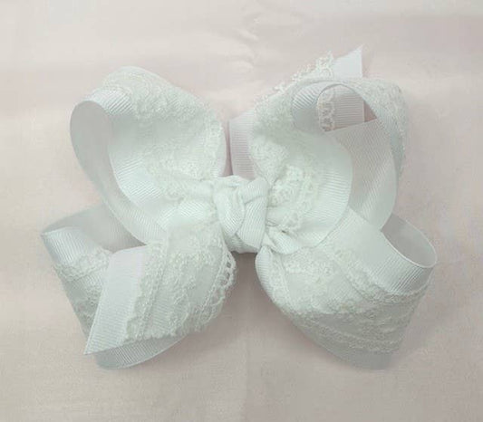 Grosgrain & Lace Layered Hair Bows on Alligator Clip