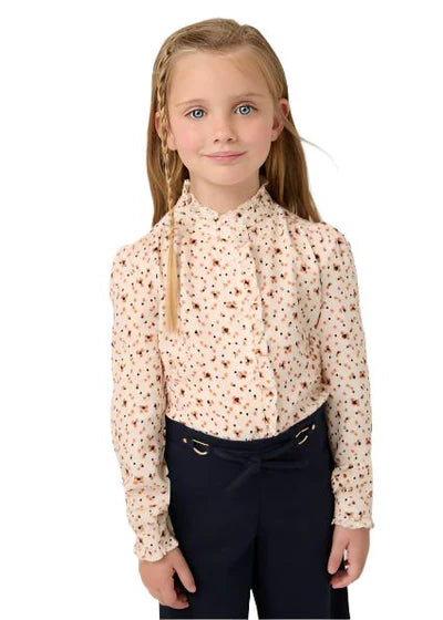 Tan and Navy Printed Blouse
