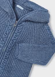 Blue Zip-up Hooded Knit Sweater