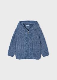 Blue Zip-up Hooded Knit Sweater