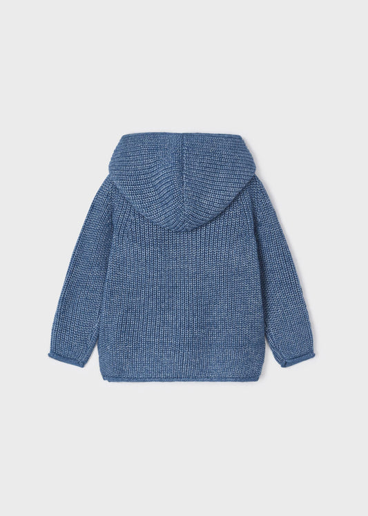 Blue Zip-up Hooded Knit Sweater