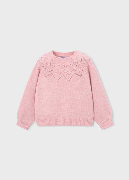 Mayoral 4318 Girl Pink Pointelle Sweater