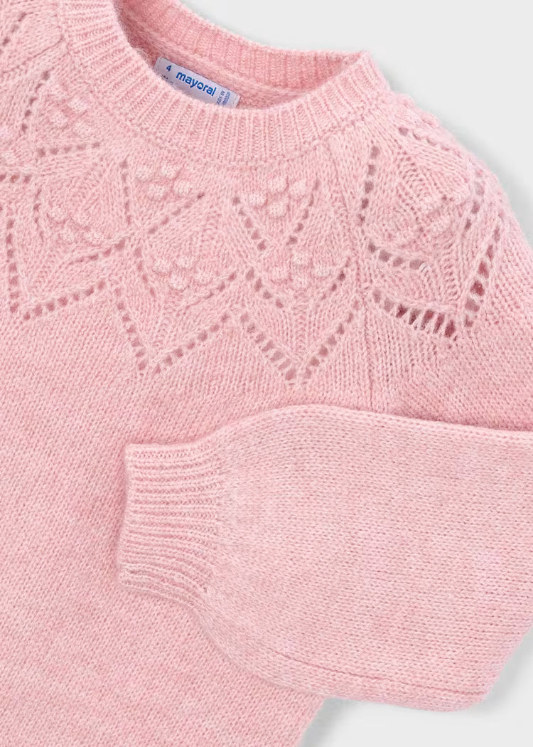 Mayoral 4318 Girl Pink Pointelle Sweater