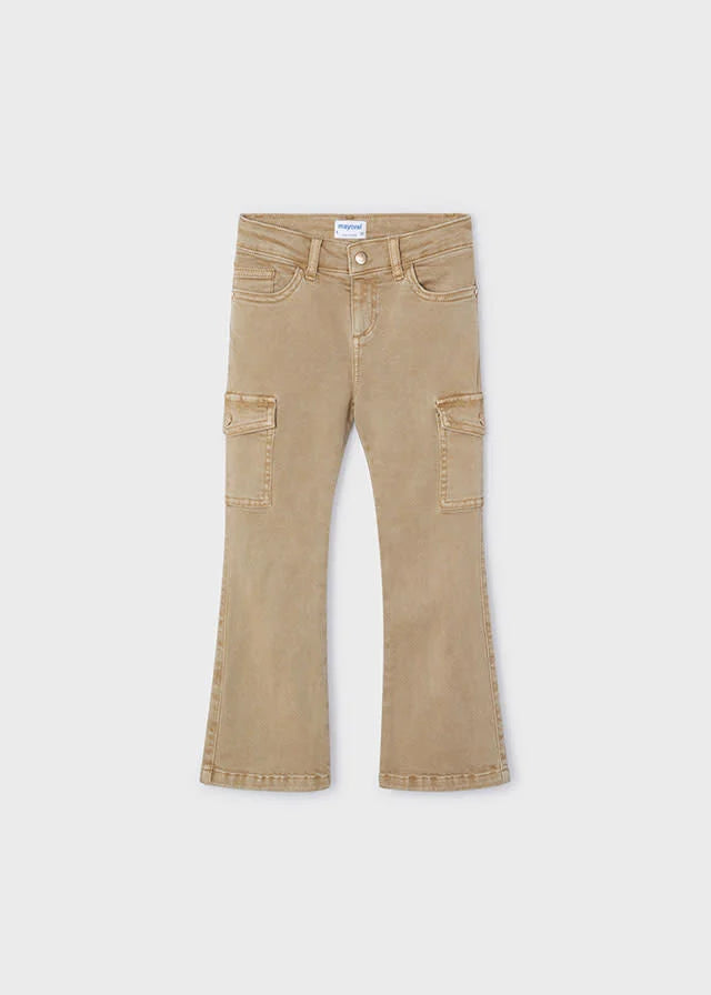 Khaki Flare Leg Cargo Jeans