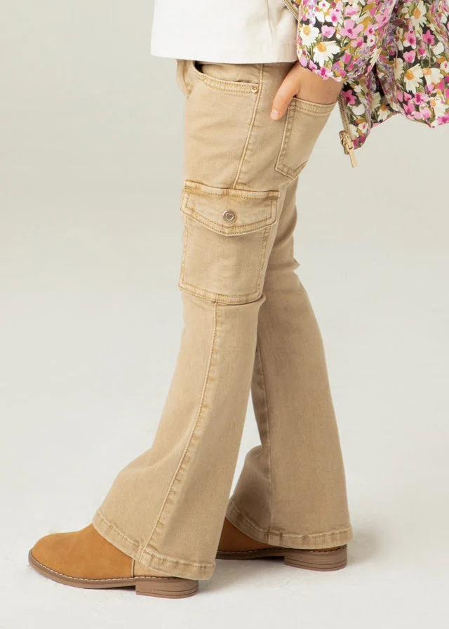 Khaki Flare Leg Cargo Jeans