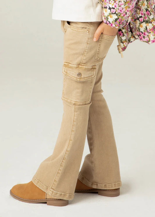 Khaki Flare Leg Cargo Jeans