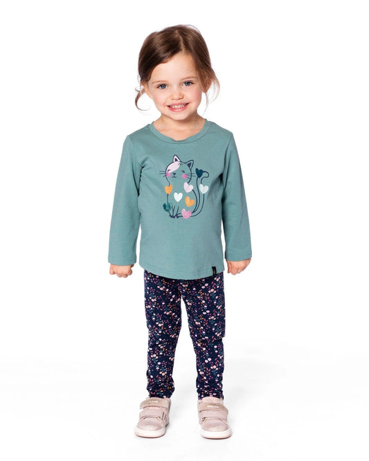 Organic Cotton T-Shirt Sage With Cat