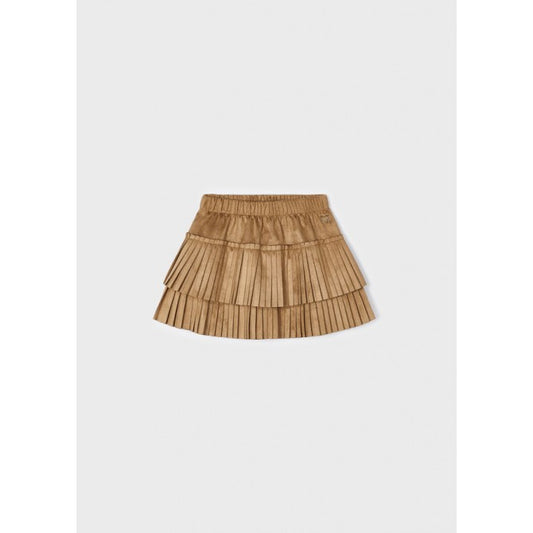 Tan Pleated Faux Suede Skirt