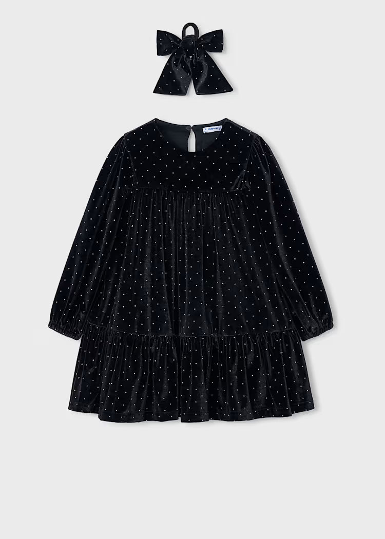 Mayoral 4930 Black Velvet Dress With Scrunchie