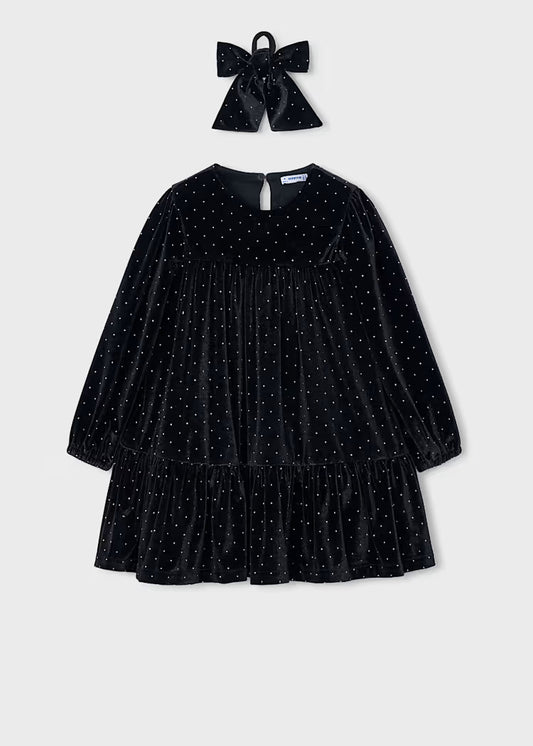 Mayoral 4930 Black Velvet Dress With Scrunchie