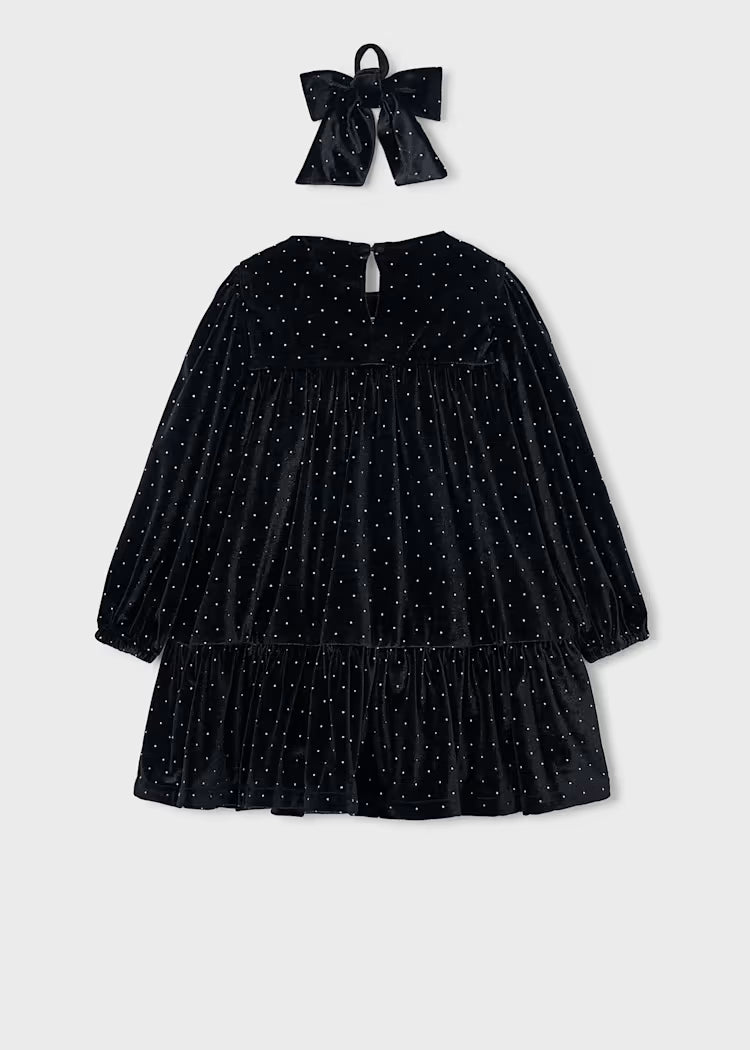 Mayoral 4930 Black Velvet Dress With Scrunchie