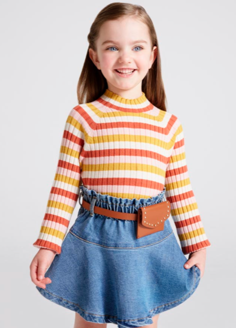 Denim Skirt with Brown Satchel