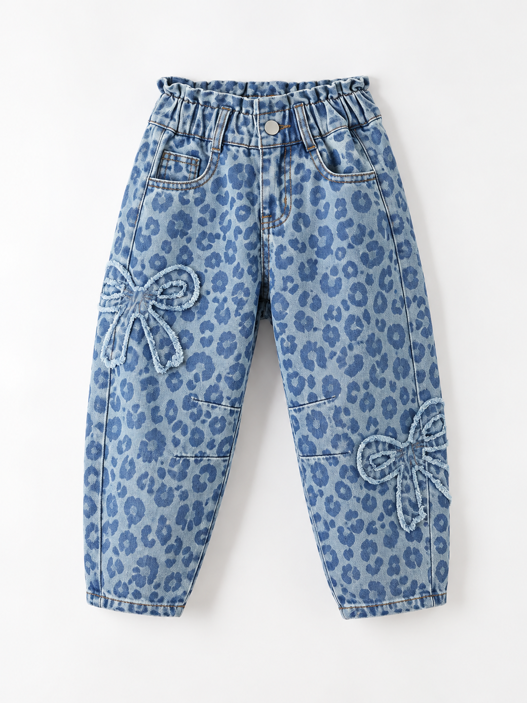 Girls Light Wash Bow Applique Relaxed Denim Jeans