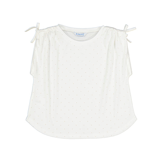 Ivory Tie Up Sleeve Tee with Gold Dots