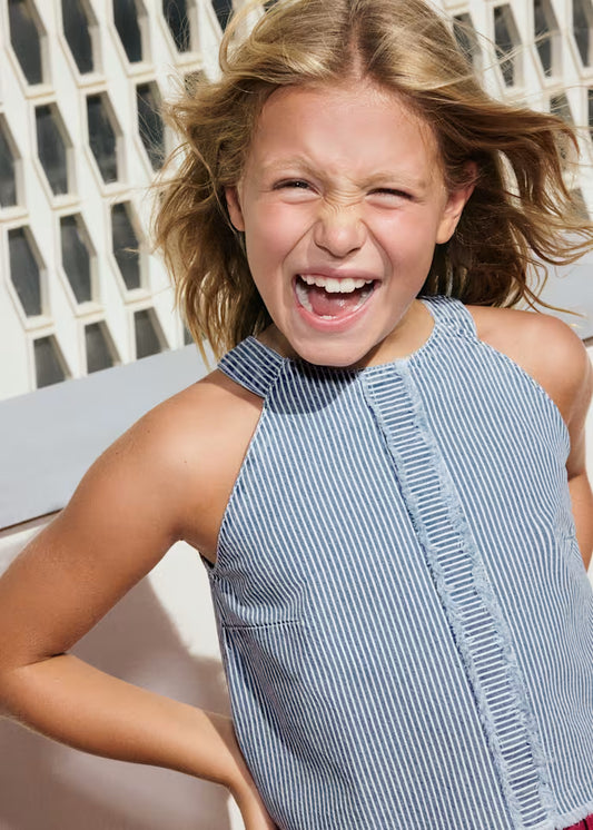 Mayoral 6025 Girl Striped Denim Top