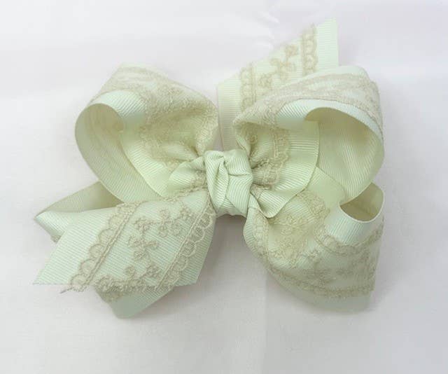 Grosgrain & Lace Layered Hair Bows on Alligator Clip
