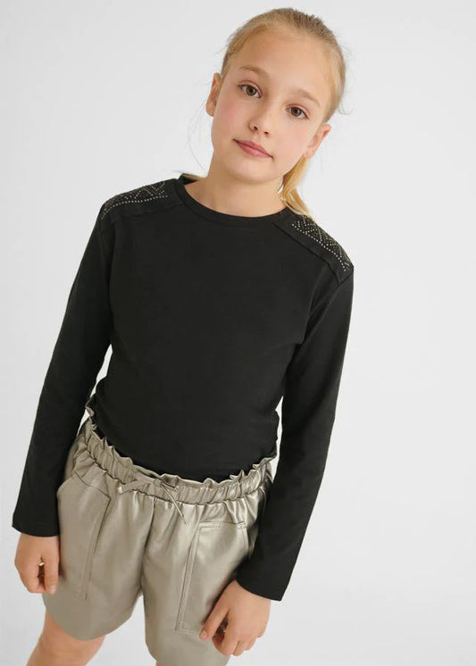 Studded Shoulder Long Sleeve Tee