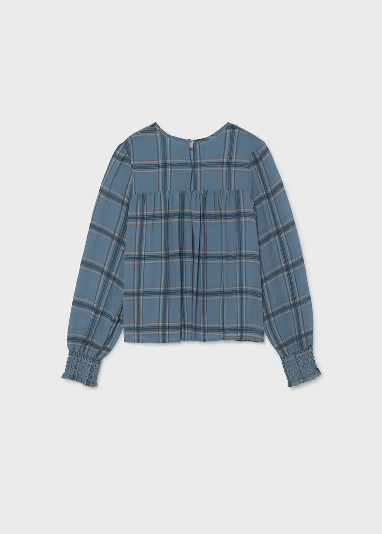 Mayoral 7121 Smocked Chiffon Blouse Blue Plaid