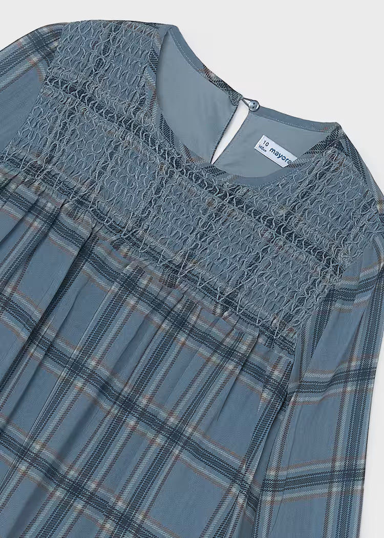 Mayoral 7121 Smocked Chiffon Blouse Blue Plaid