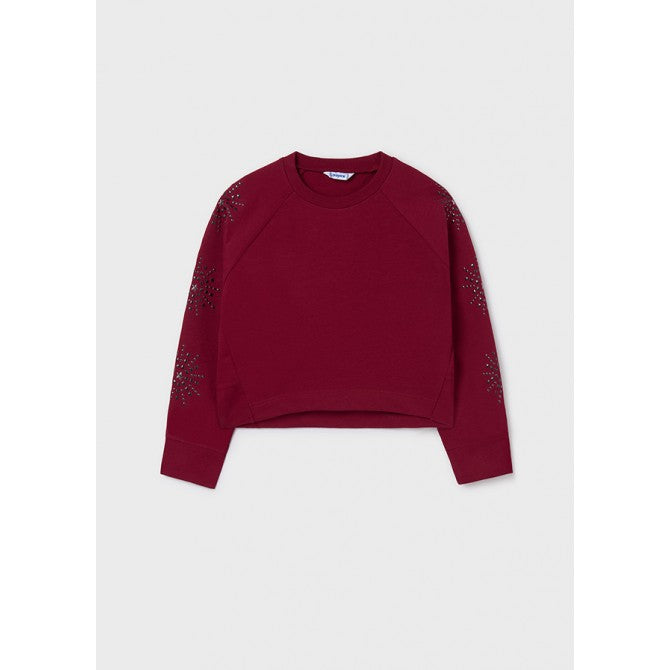 Red Sweatshirt with Grommet Detail on Sleeves