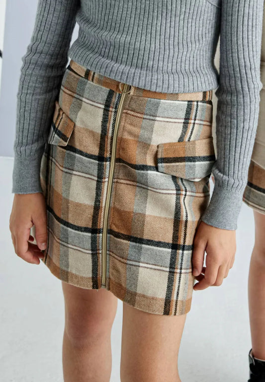 Tan Checked Skirt