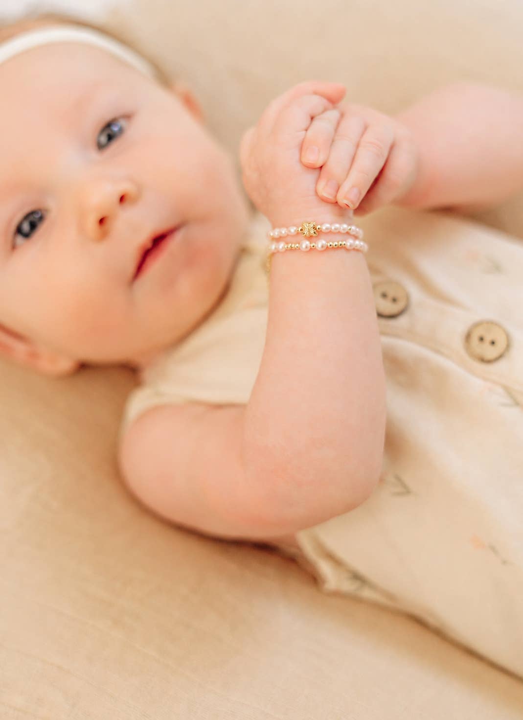 14K Gold-Plated Pink Pearl Baby or Girls Bracelet