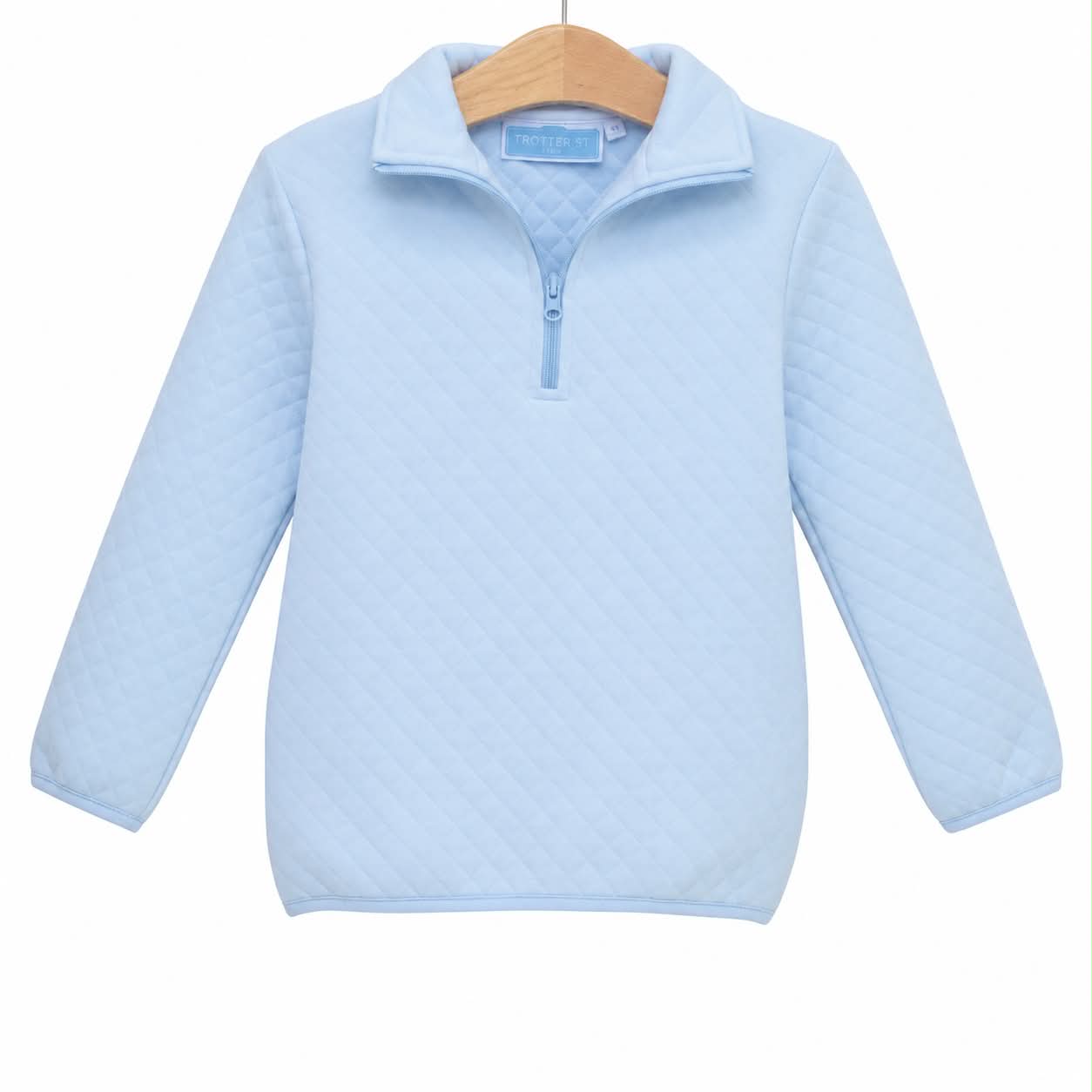 1/4 Zip Quilted Pullover- Light Blue