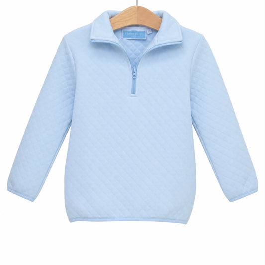 1/4 Zip Quilted Pullover- Light Blue
