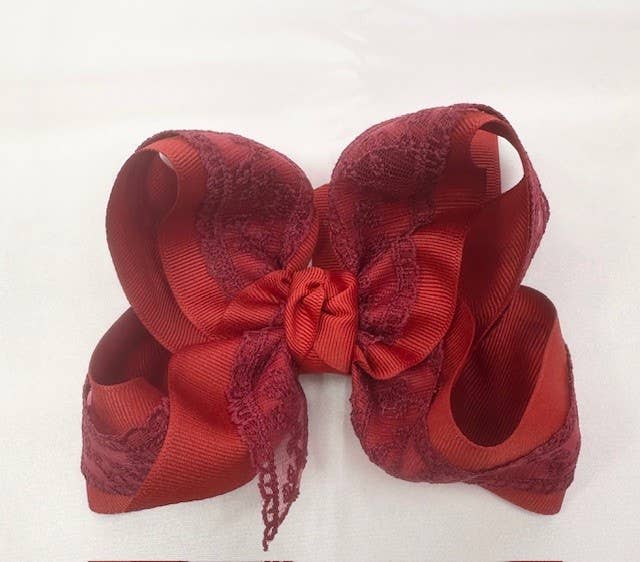 Grosgrain & Lace Layered Hair Bows on Alligator Clip