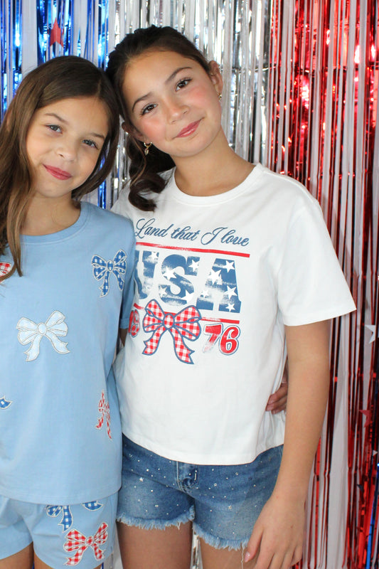 USA Gingham Bow Patch Graphic Tee